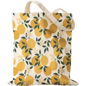New Miss Adola Yellow Double Handle Lemon Fruit Cotton Canvas Shoulder Tote Bag